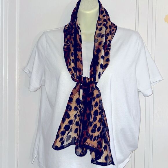Jones New York leopard print stripe long scarf with gold metallic threads - Picture 2 of 6
